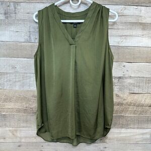 Alfani Womens Olive Green Shimmery V-Neck Tank Top Sleeveless Blouse Size M